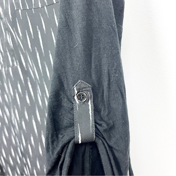 Kensie Black & White Long Sleeve Blouse, Sheer Front & Cotton-Style Back - Picture 3 of 7